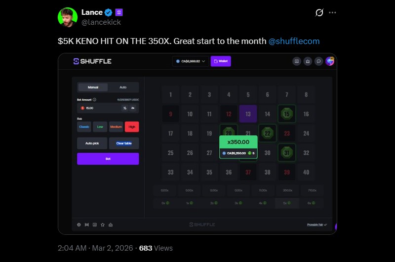 Twitter Lance 350x Keno Win